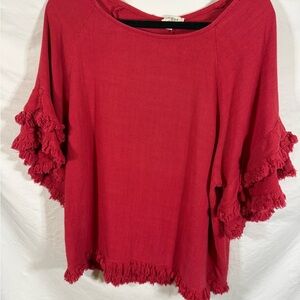 Umgee Red Ruffle Sleeve Top